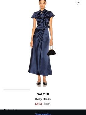 SALONI Kelly dress. Navy Satin Maxi Dress with Tie Detail